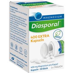 Eine Packung Diasporal-Magnesiumkapseln mit 400 mg pro Kapsel, vegan.